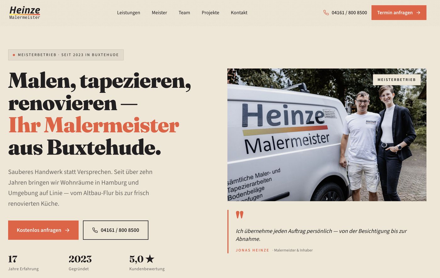 Screenshot der fertigen Webseite von Malermeister Heinze aus Buxtehude